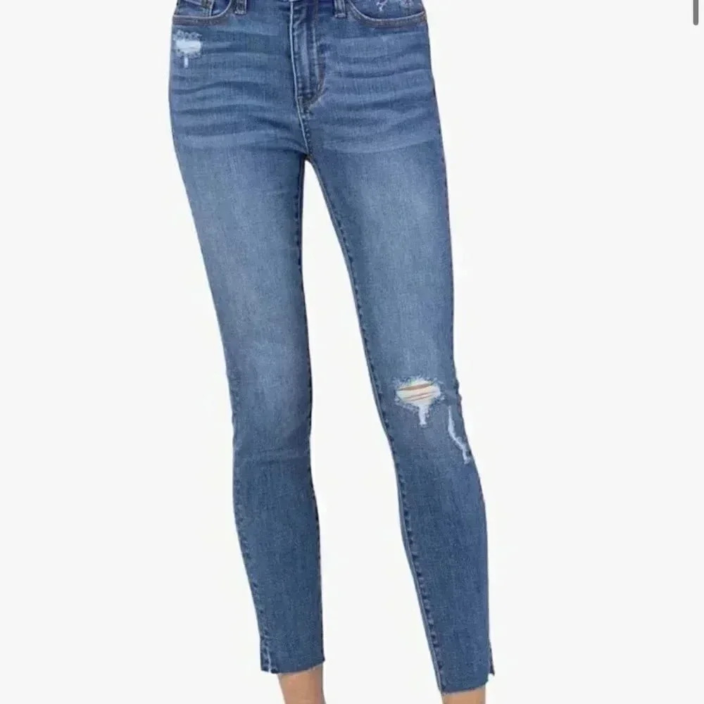Judy Blue Skinny Fit Size 5/27 Distressed Dark Blue Jeans Cropped Stretch Comfor